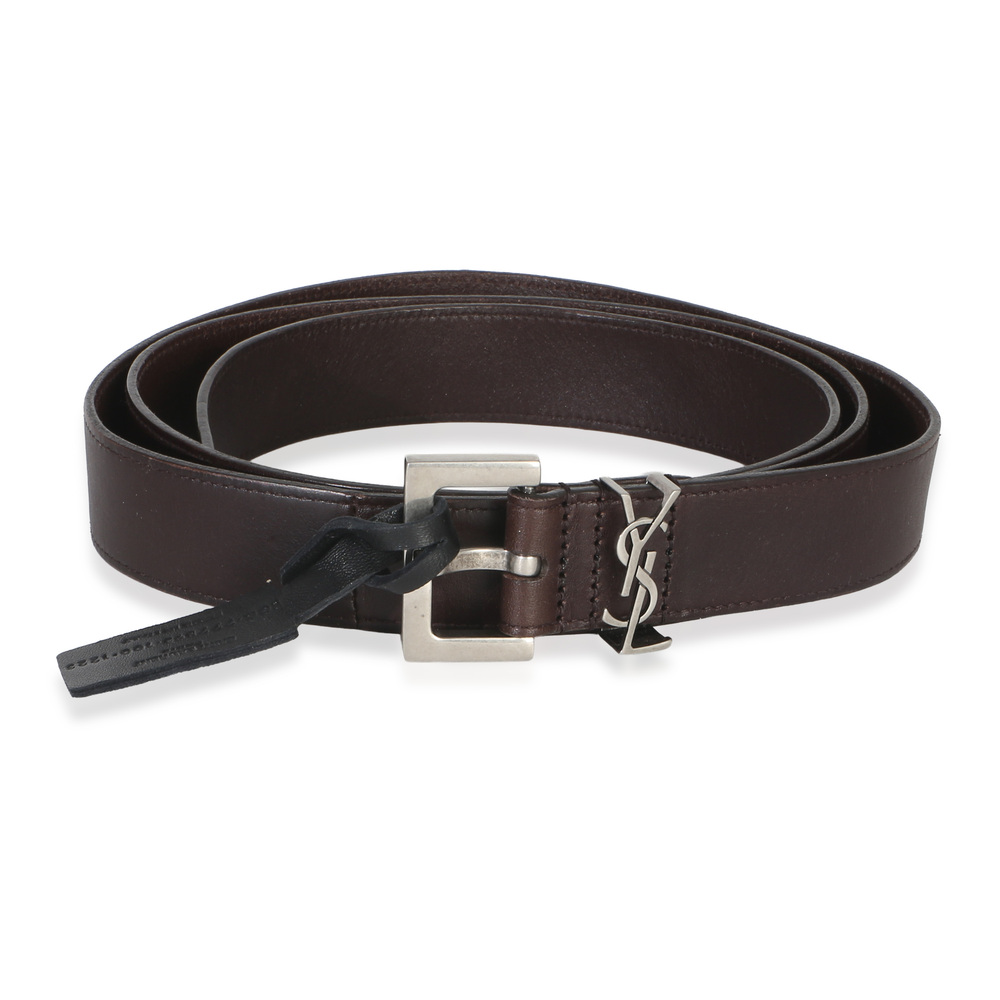 Saint Laurent Men's Brown Lambskin Cassandre Belt 100/40